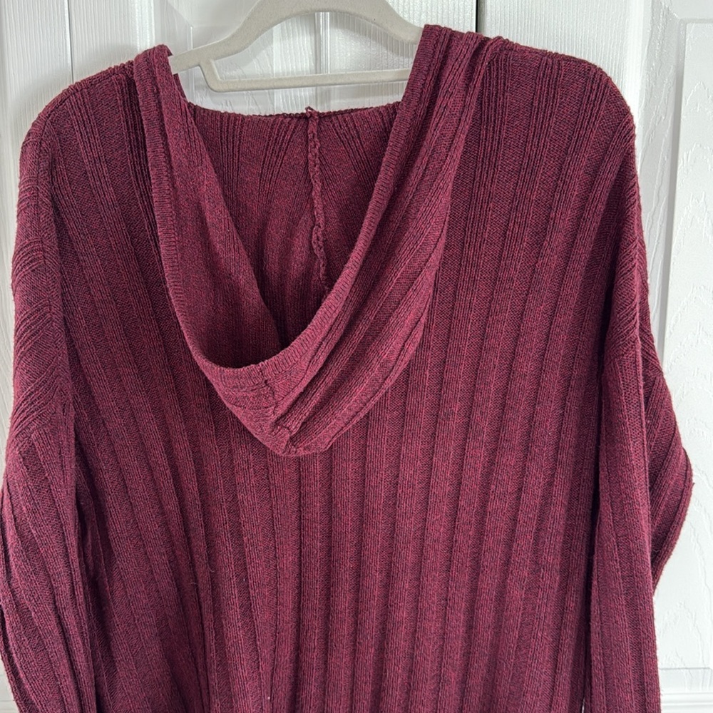 American Eagle Outfitters Burgundy Pullover Hooded Sweater-Lace-Up V-Neck - XL - Picture 6 of 10